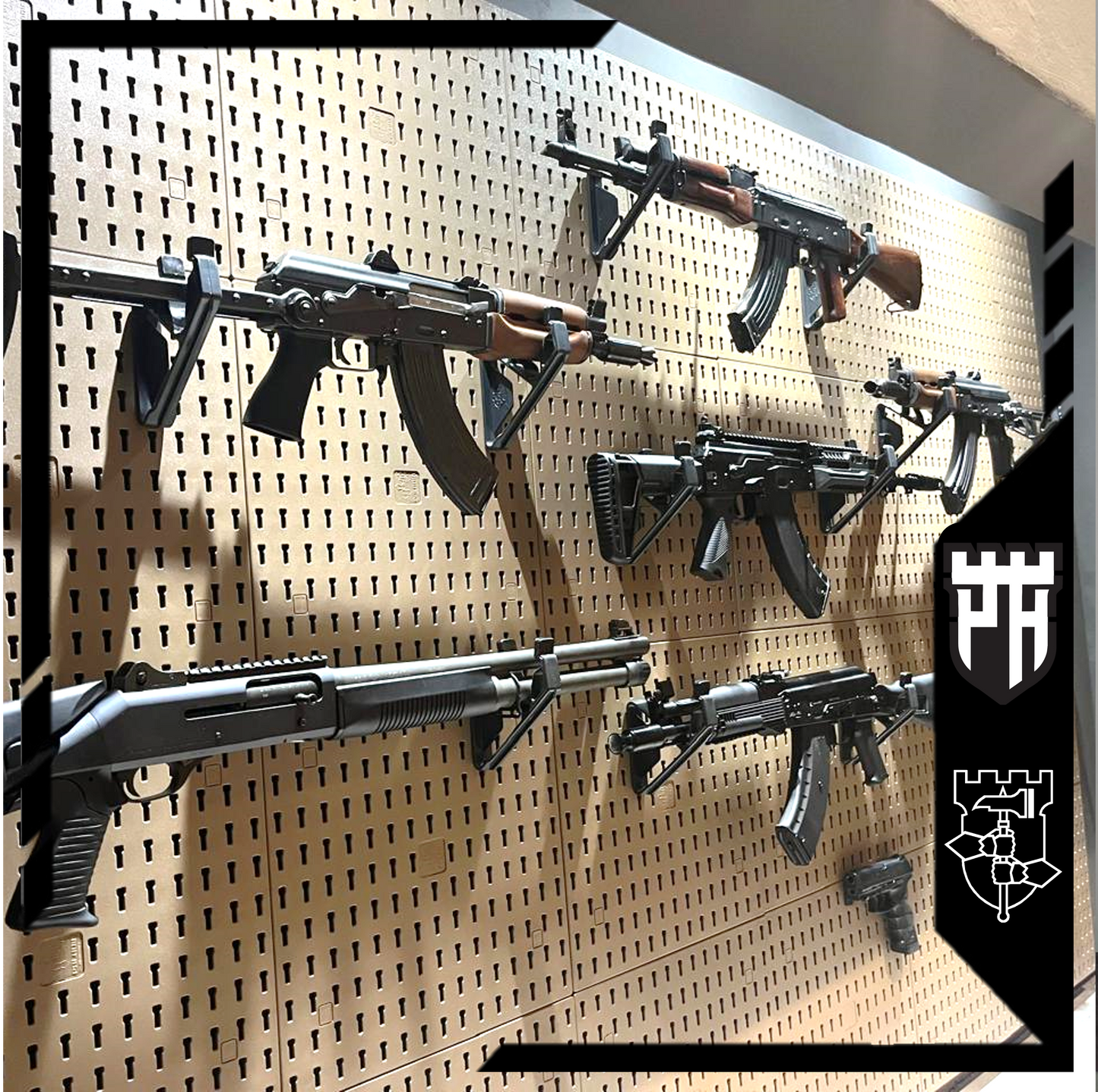 1 x Pegboard Starter Kit + 2x Rifle Hooks + 4x Large Hooks