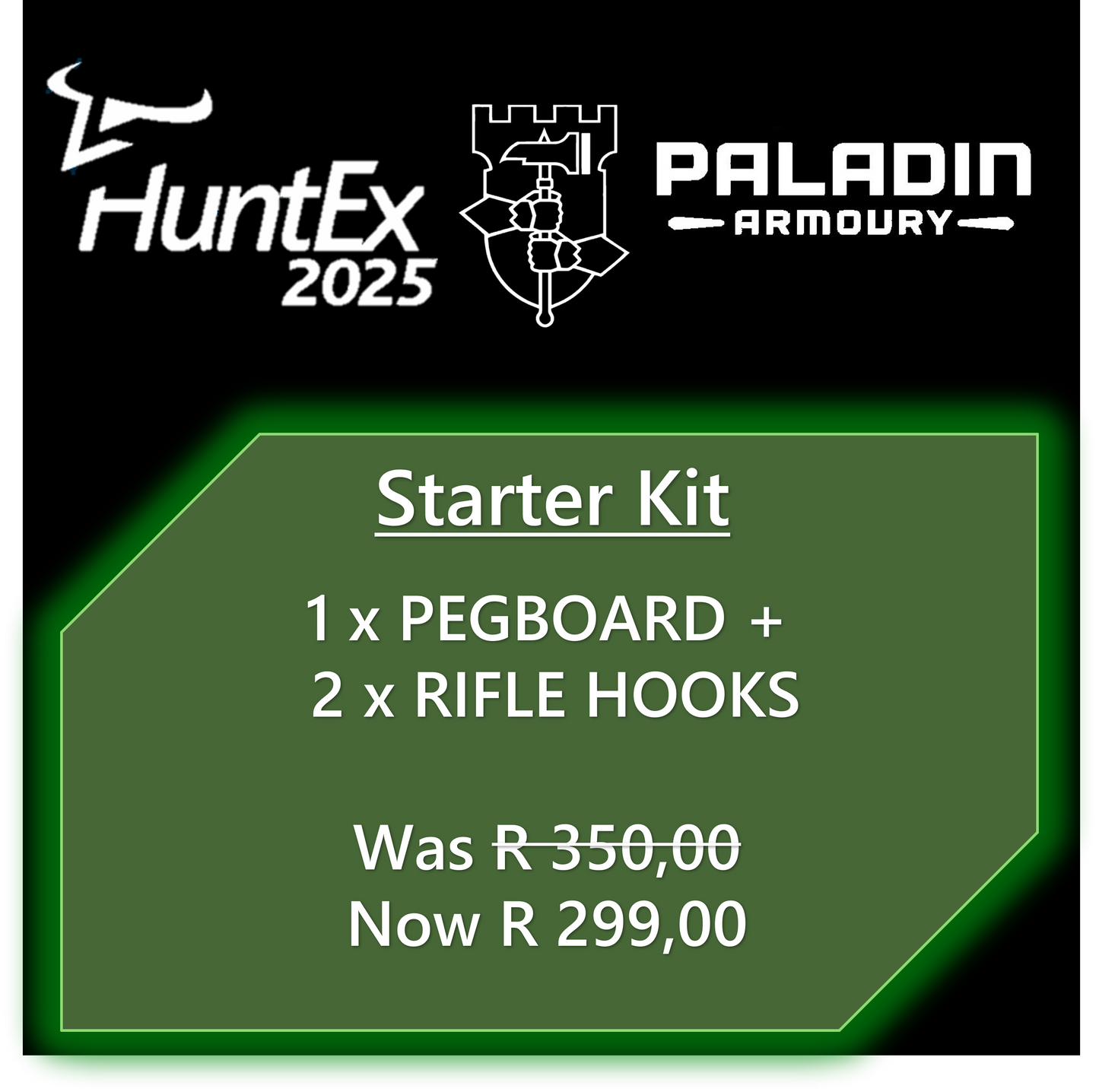 1 x Pegboard Starter Kit + 2x Rifle Hooks + 4x Large Hooks