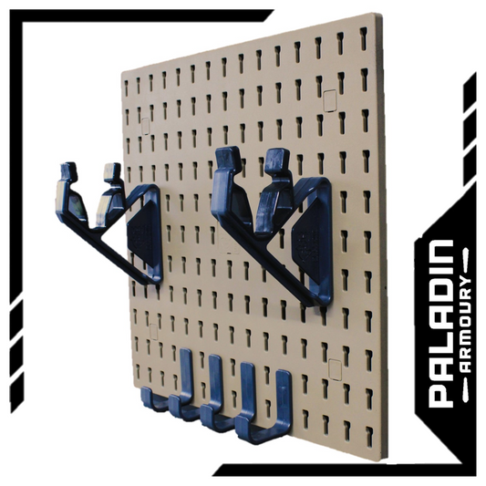 1 x Rifle Display Starter Kit (1x Pegboard + 2x Rifle Hooks + 4x Large Hooks)